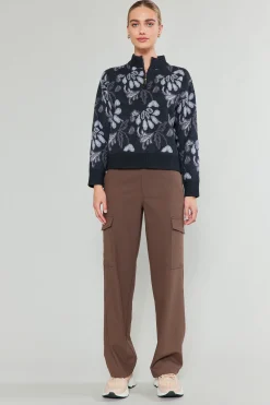 Current Air Knitwear | Sweaters-Floral Jacquard Sweater BLACKMLT