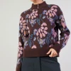 Current Air Knitwear | Sweaters-Floral Jacquard Zip Sweater BROWNMLT