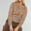 Current Air Knitwear | Sweaters-Floral Jacquard Zip Sweater TAUPEMULTI