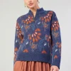 Current Air Knitwear | Sweaters-Floral Jacquard Zip Sweater DENIMBLUE