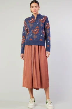 Current Air Knitwear | Sweaters-Floral Jacquard Zip Sweater DENIMBLUE
