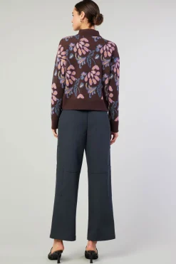 Current Air Knitwear | Sweaters-Floral Jacquard Zip Sweater BROWNMLT
