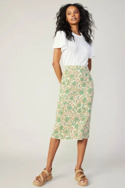 Current Air Knitwear-Floral Knit Midi Skirt GREENMLT