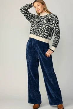 Current Air Sweaters-Floral Mock Neck Sweater BLACK
