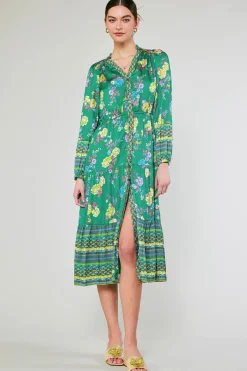 Current Air Midi Dresses-Floral Motif Buttondown Dress GREENFLORALMLT