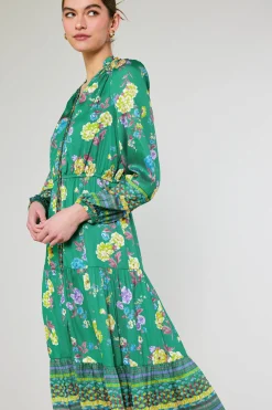 Current Air Midi Dresses-Floral Motif Buttondown Dress GREENFLORALMLT