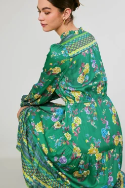 Current Air Midi Dresses-Floral Motif Buttondown Dress GREENFLORALMLT
