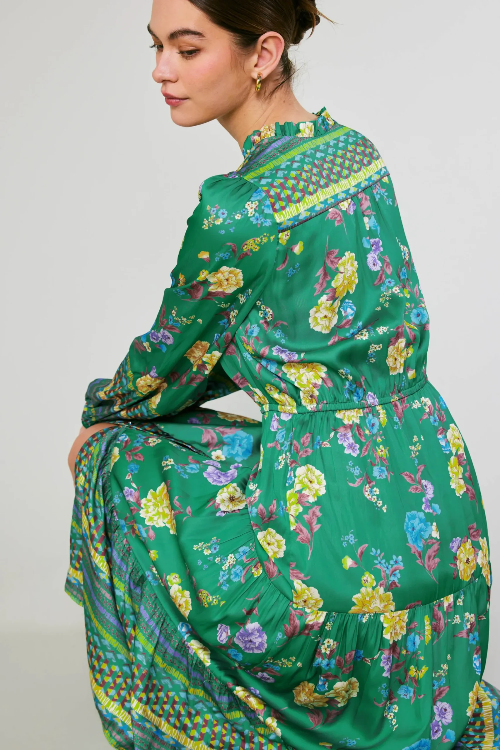 Current Air Midi Dresses-Floral Motif Buttondown Dress GREENFLORALMLT