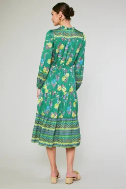 Current Air Midi Dresses-Floral Motif Buttondown Dress GREENFLORALMLT