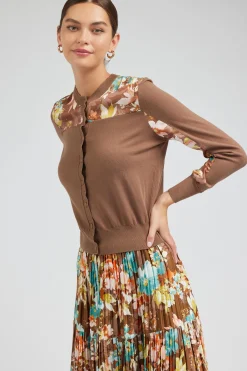 Current Air Cardigans-Floral Motif Cardigan BROWNMLT