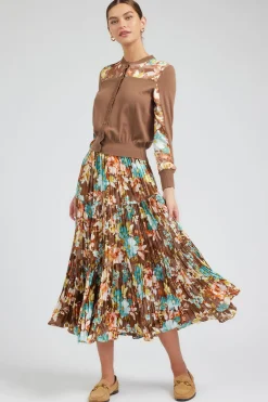 Current Air Cardigans-Floral Motif Cardigan BROWNMLT