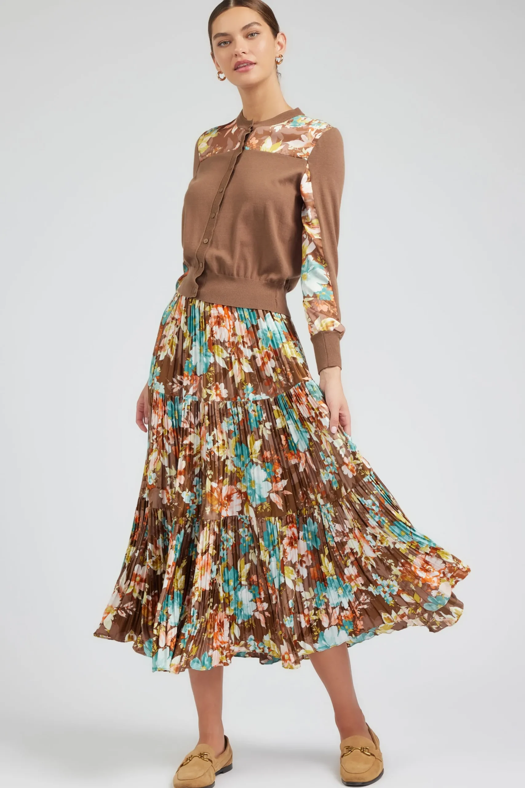 Current Air Cardigans-Floral Motif Cardigan BROWNMLT