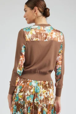 Current Air Cardigans-Floral Motif Cardigan BROWNMLT