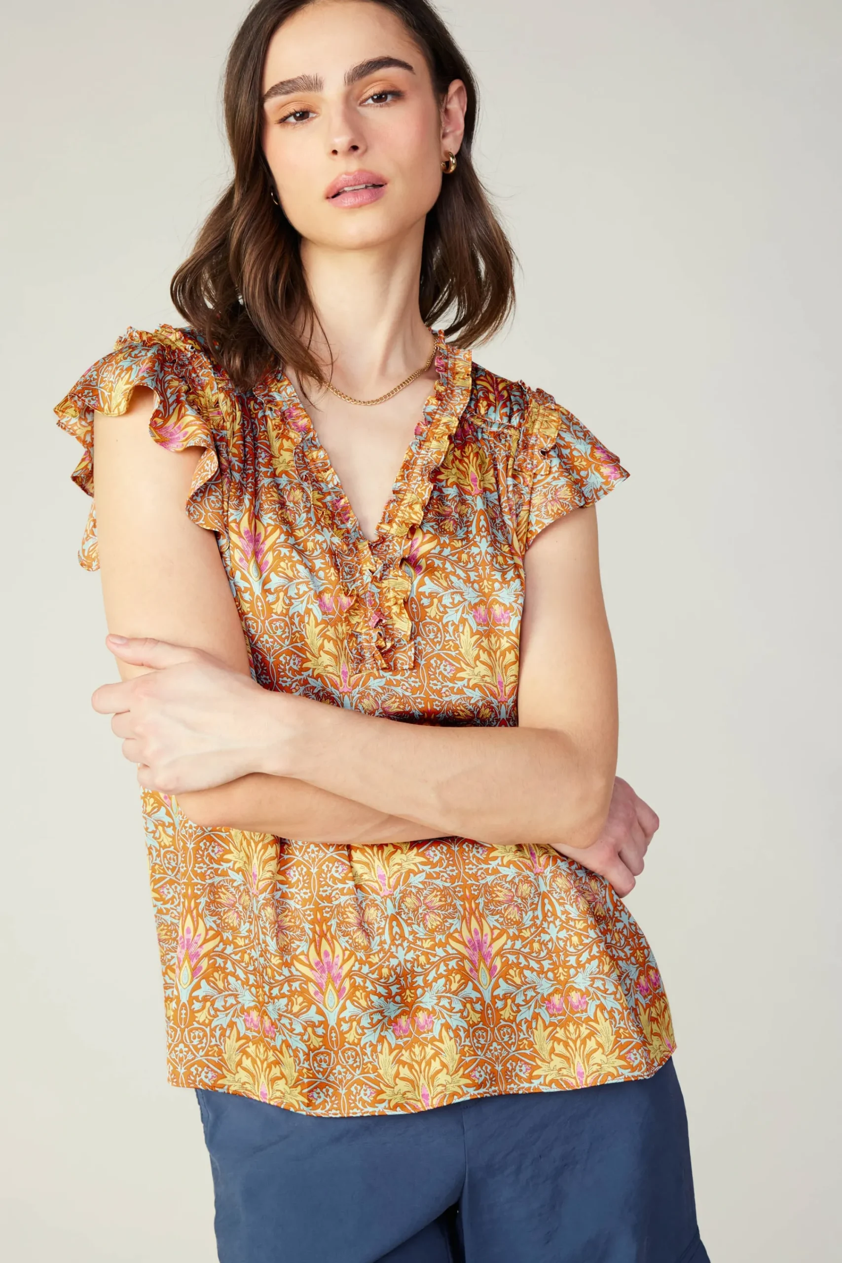 Current Air Sleeveless Tops | Short Sleeve Tops-Floral Nouveau Blouse ORANGEMLT
