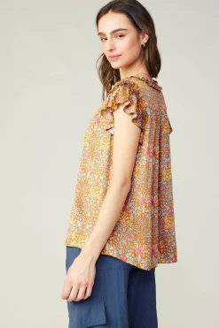 Current Air Sleeveless Tops | Short Sleeve Tops-Floral Nouveau Blouse ORANGEMLT