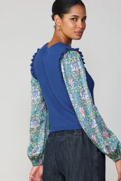 Current Air Sweaters-Floral Nouveau Contrast Top BLUE