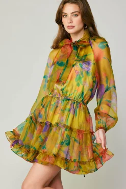 Current Air Mini Dresses-Floral Organza Mini Dress YELLOW