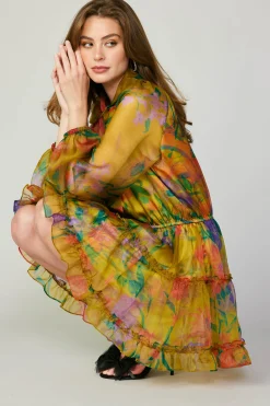 Current Air Mini Dresses-Floral Organza Mini Dress YELLOW