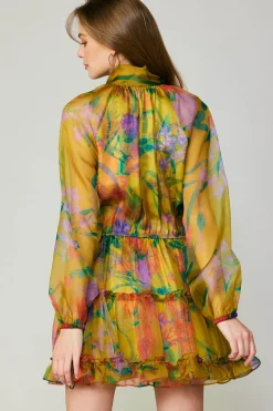 Current Air Mini Dresses-Floral Organza Mini Dress YELLOW