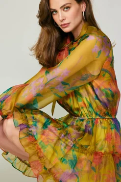 Current Air Mini Dresses-Floral Organza Mini Dress YELLOW