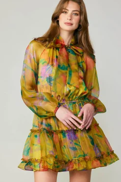 Current Air Mini Dresses-Floral Organza Mini Dress YELLOW