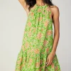 Current Air Mini Dresses-Floral Patterned Halter Mini Dress GREENORANGEMLT