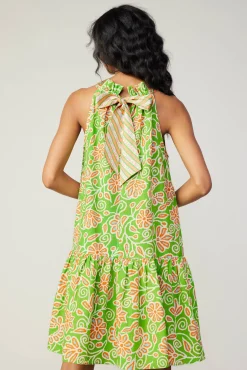 Current Air Mini Dresses-Floral Patterned Halter Mini Dress GREENORANGEMLT