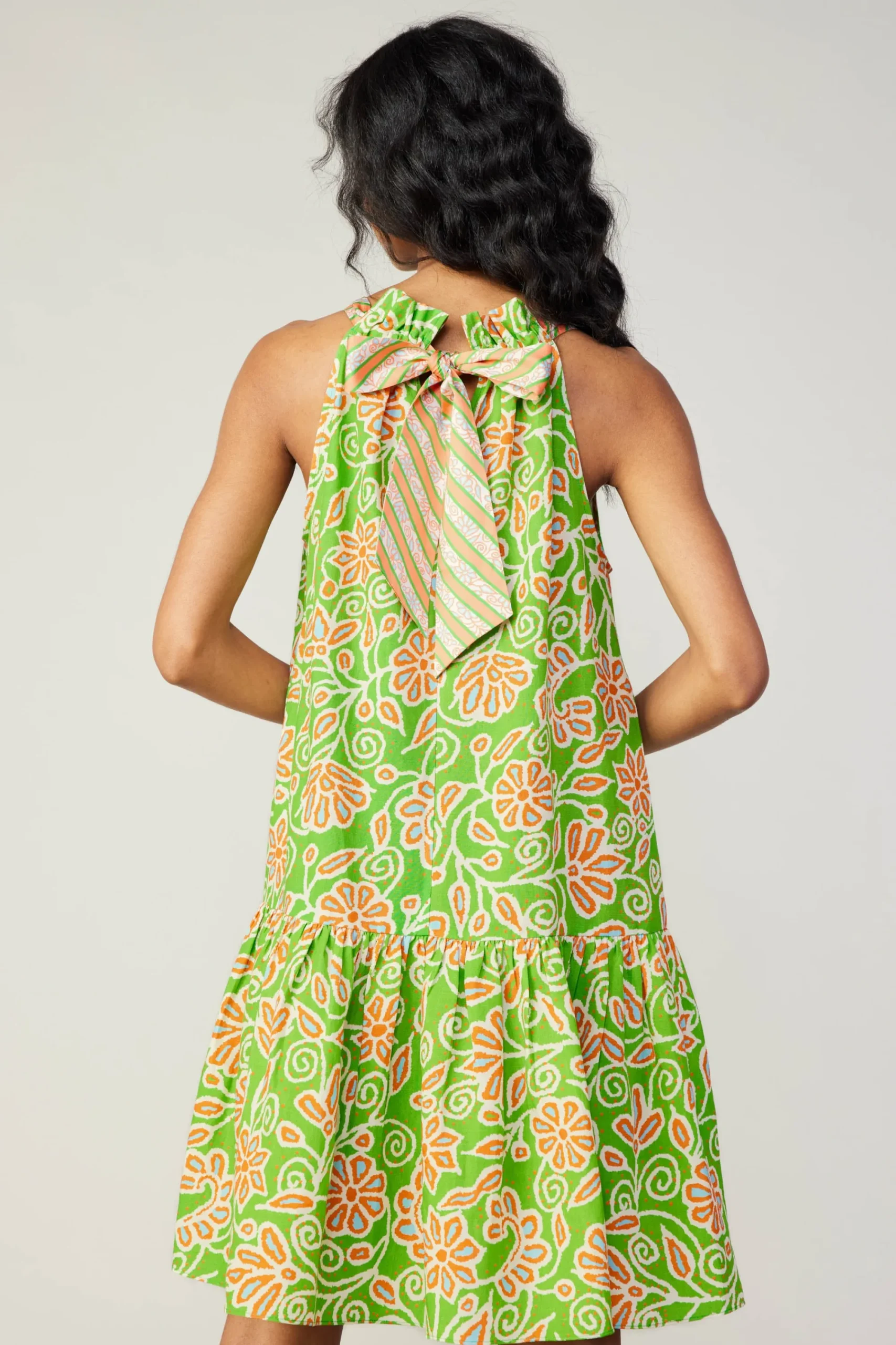 Current Air Mini Dresses-Floral Patterned Halter Mini Dress GREENORANGEMLT