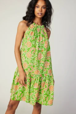 Current Air Mini Dresses-Floral Patterned Halter Mini Dress GREENORANGEMLT