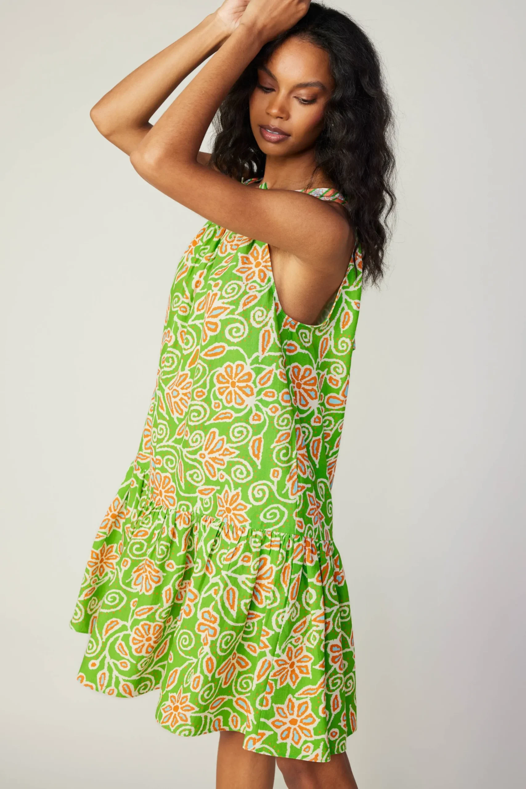 Current Air Mini Dresses-Floral Patterned Halter Mini Dress GREENORANGEMLT