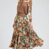 Current Air Skirts-Floral Pleated Midi Skirt BROWNMLT