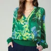 Current Air Long Sleeve Tops-Floral Print Surplice Blouse GREENFLORAL