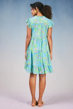 Current Air Mini Dresses-Floral Print Tiered Mini Dress BLUEMLT