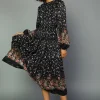 Current Air Midi Dresses-Floral Smocked Midi Dress BLACKFLORAL