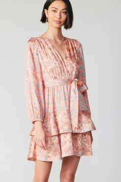 Current Air Mini Dresses-Floral Surplice Mini Dress CORAL