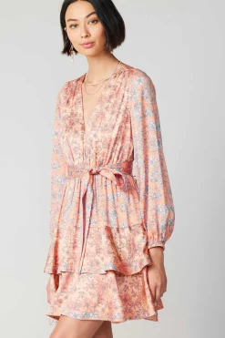 Current Air Mini Dresses-Floral Surplice Mini Dress CORAL
