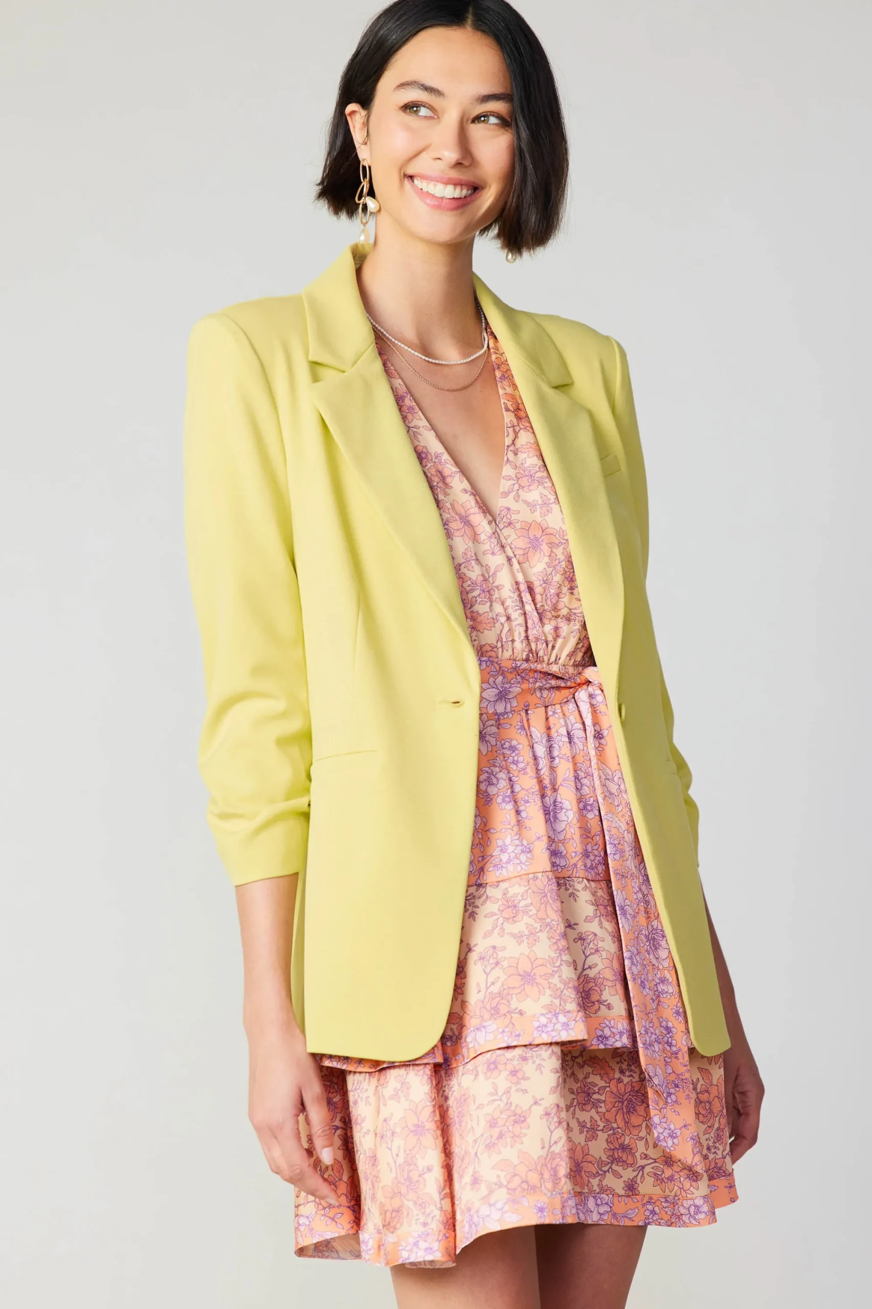 Current Air Mini Dresses-Floral Surplice Mini Dress CORAL
