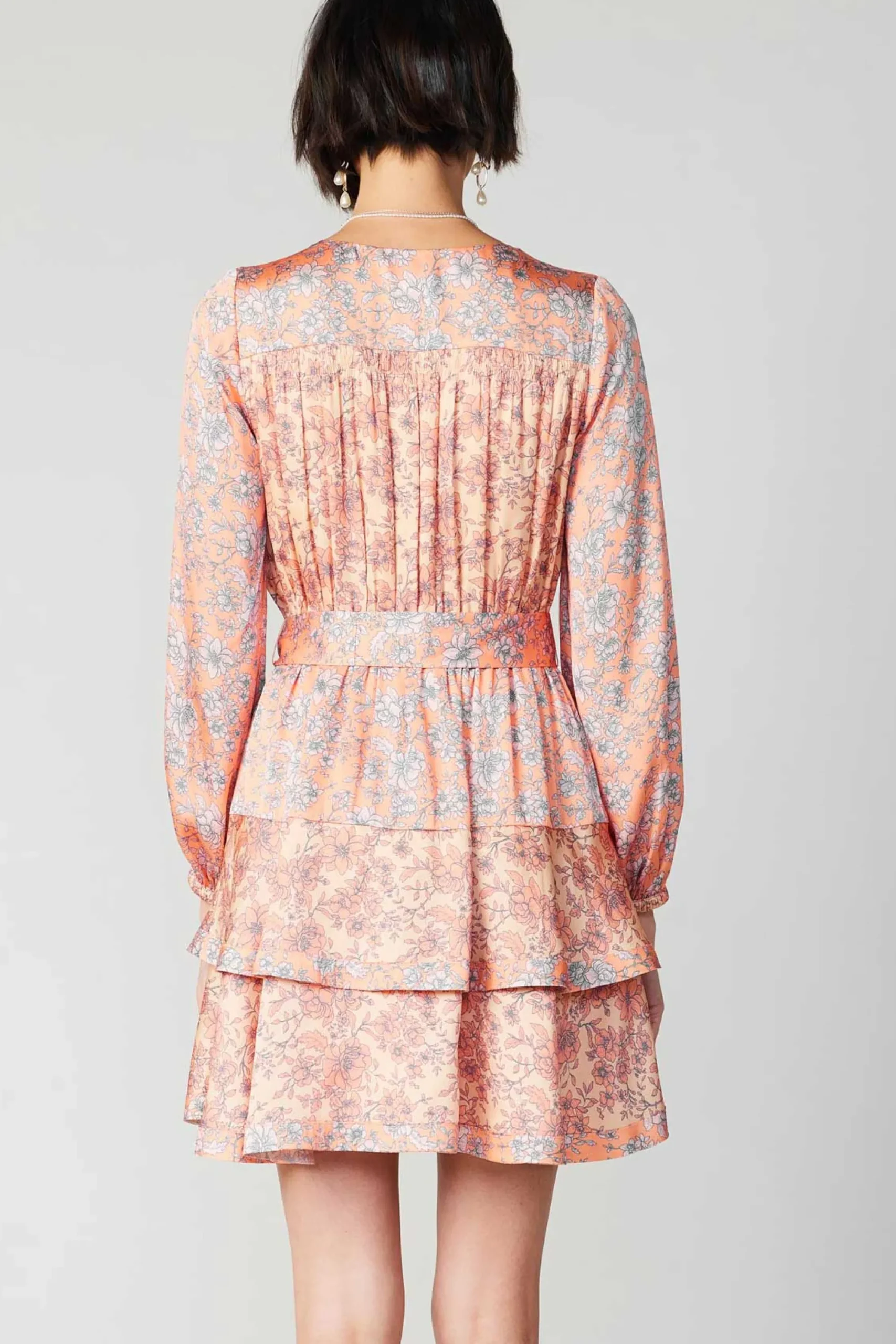 Current Air Mini Dresses-Floral Surplice Mini Dress CORAL