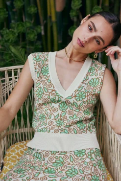 Current Air Knitwear | Sweaters-Floral Sweater Vest GREENMLT