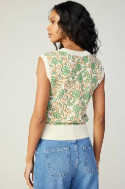 Current Air Knitwear | Sweaters-Floral Sweater Vest GREENMLT