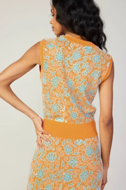 Current Air Knitwear | Sleeveless Tops-Floral Sweater Vest ORANGEMLT