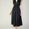 Current Air Midi Dresses-Florence Ruffled Midi Dress BLACK