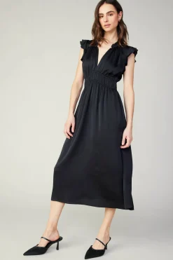 Current Air Midi Dresses-Florence Ruffled Midi Dress BLACK