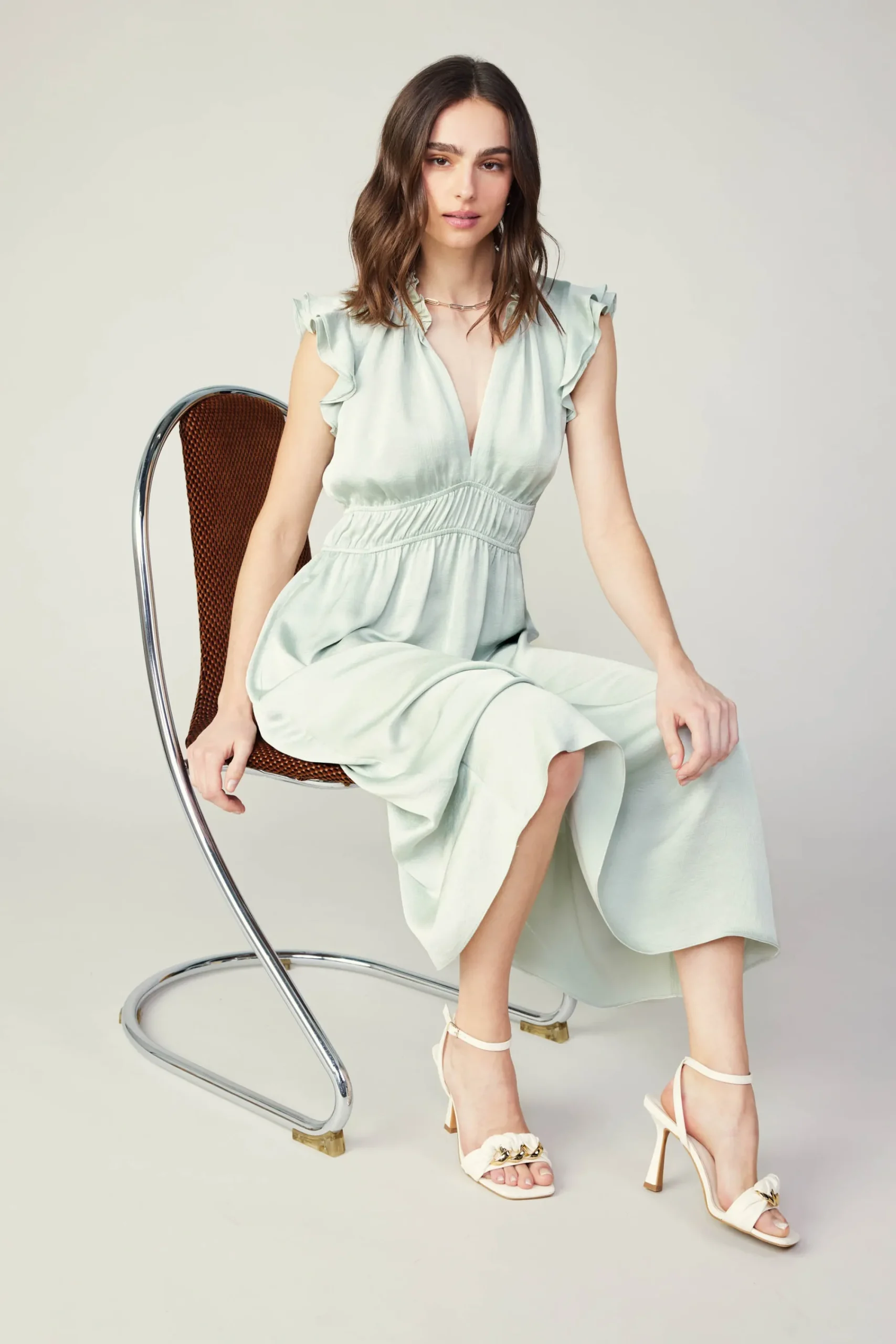 Current Air Midi Dresses-Florence Ruffled Midi Dress SILVERSAGE