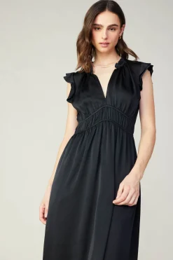 Current Air Midi Dresses-Florence Ruffled Midi Dress BLACK