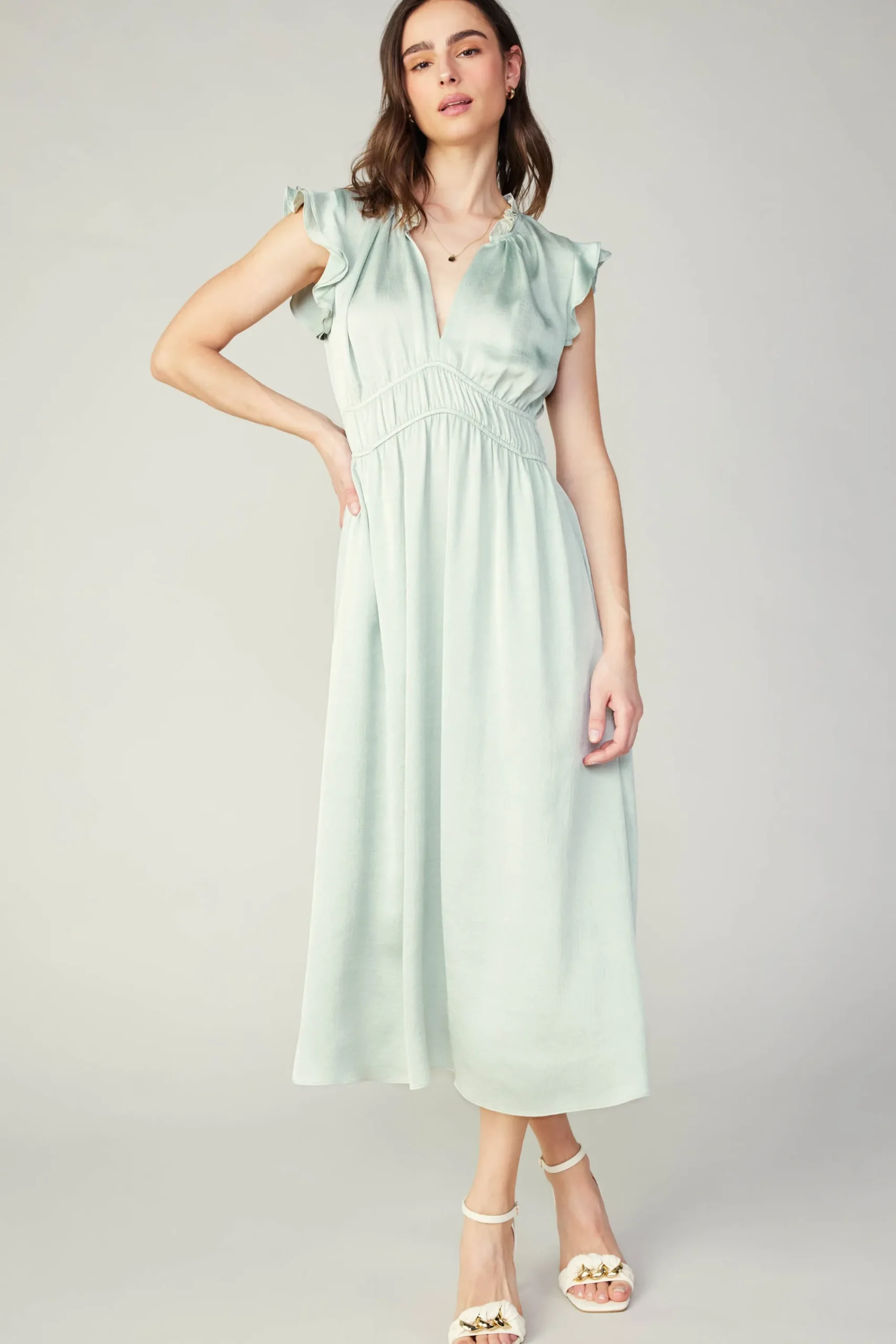 Current Air Midi Dresses-Florence Ruffled Midi Dress SILVERSAGE