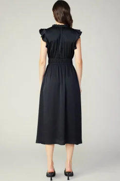 Current Air Midi Dresses-Florence Ruffled Midi Dress BLACK