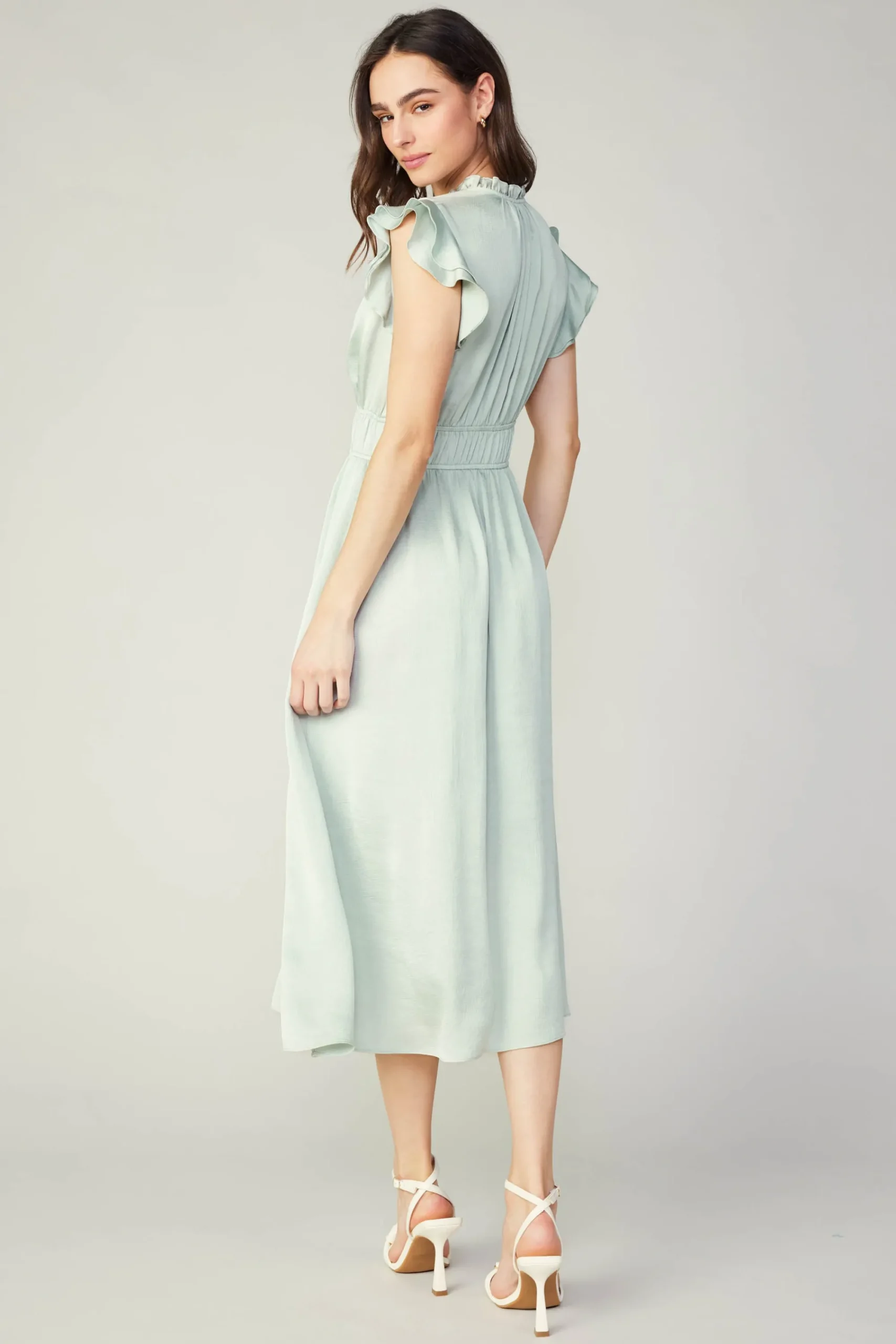 Current Air Midi Dresses-Florence Ruffled Midi Dress SILVERSAGE