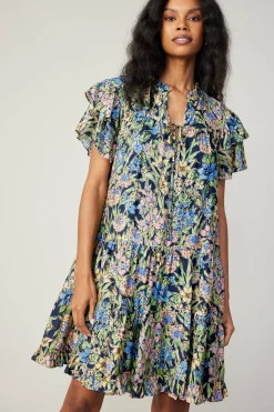 Current Air Mini Dresses-Flutter Sleeve Floral Print Dress FLORALMLT