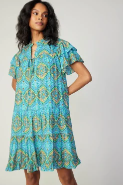 Current Air Mini Dresses-Flutter Sleeve Geo Print Dress BLUE